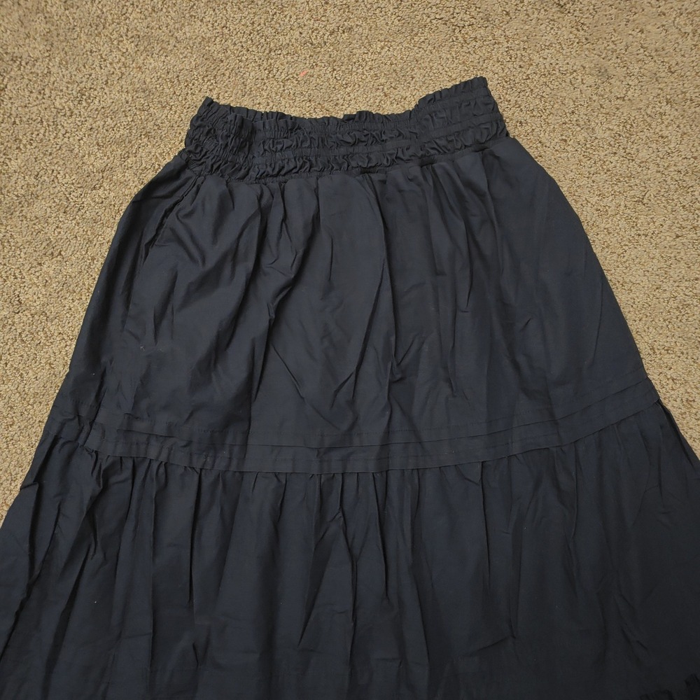 QUINCE Women Tiered Maxi Skirt M Navy Blue Organic Cotton Cottagecore RK001 - Picture 5 of 13